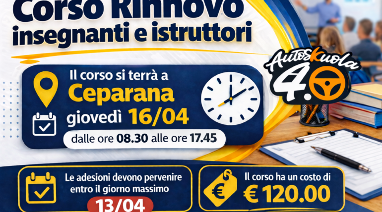 Corso Rinnovo per insegnanti e istruttori di scuola guida Ceparana
