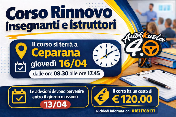 Corso Rinnovo per insegnanti e istruttori di scuola guida Ceparana